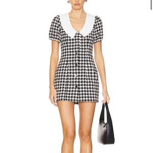Elegant Black and White Houndstooth Mini Dress